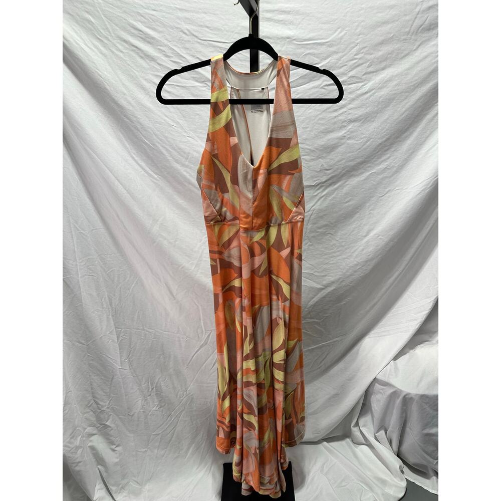 PrAna Leaf Pattern Orange Print Sleeveless Tank Beach Dress Sz M High-Low Flowy - Picture 2 of 5